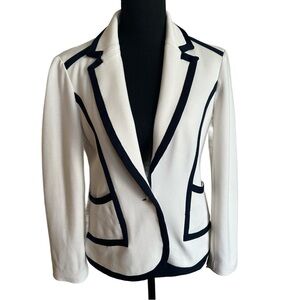 Y2K Cache White Blazer with Black Trim & Gold Button – Size 8